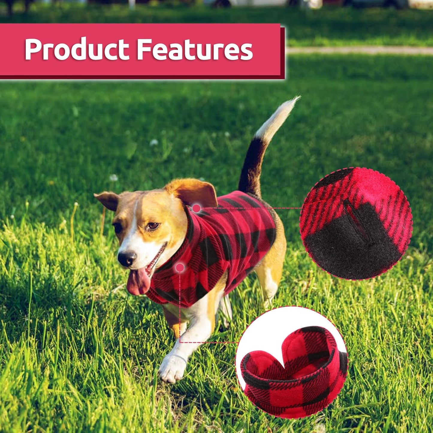 ASENKU Dog Sweater, Plaid Dogs Fleece Vest, Soft Comfortable Pet Pajamas, Warm Winter Puppy Shirt, Cold Weather Coat Jacket Pet Clothes for Small & Medium Dog Breeds