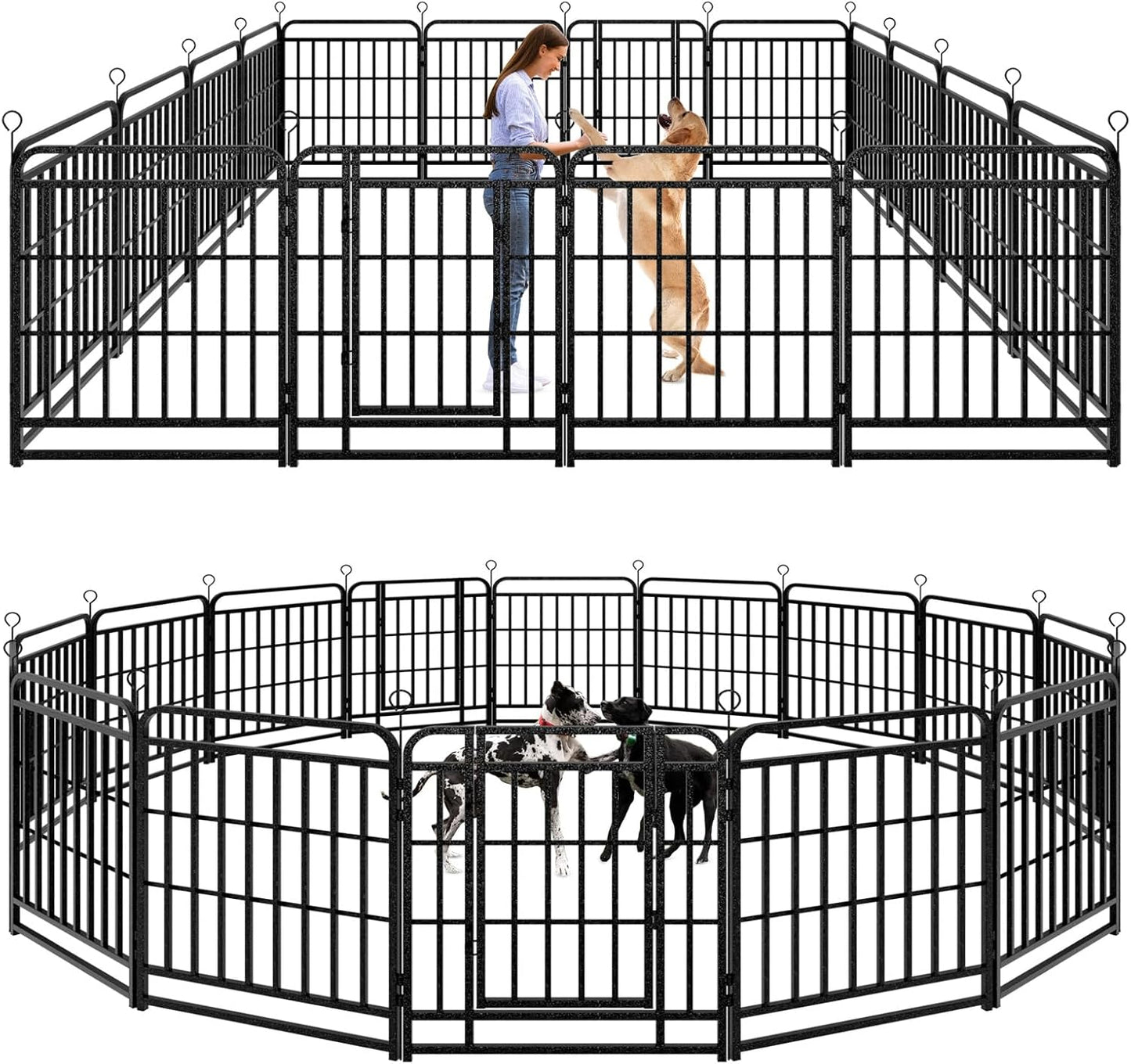 Dog Playpen Outdoor 16 Panels Heavy Duty Dog Fence 32" Height with Thick Pipe Anti-Rust with Doors Portable for RV Camping Yard, Total 36FT, 103 Sq.ft, Snowy Black