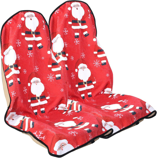 Car Seat Cover Protector Front Seats,for Gym Workout,Running,Swimming,Beach and Hiking,Waterproof Sweat Towel Bucket Seat Covers for Cars SUV Trucks (Santa Claus, 2Pcs)