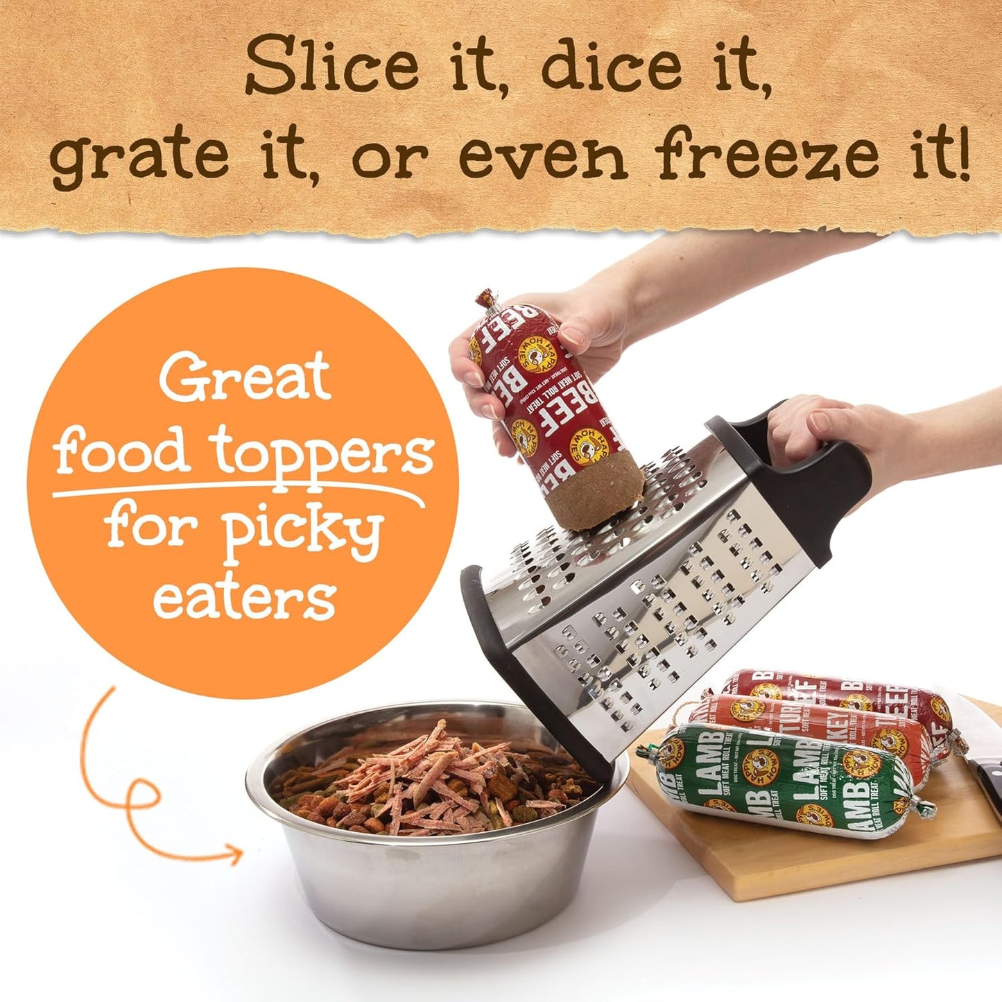 Happy Howie's Soft Meat Roll Treat - Soft Dog Food Rolls, Natural Ingredients, for All Dogs, Made in USA - Beef, Lamb, Turkey, 7 Oz (Pack of 6)