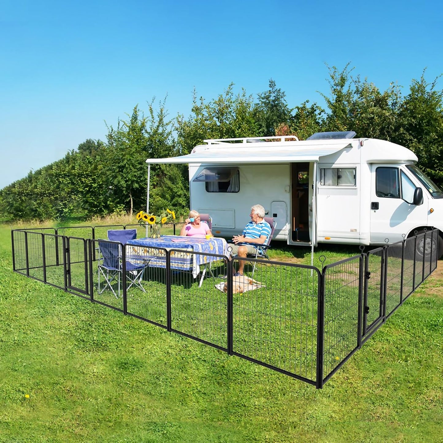 Dog Playpen Outdoor Extra Wide 24 Panels Heavy Duty Dog Fence 32" Height Anti-Rust with Doors Portable for RV Camping Yard, Total 63FT, 316 Sq.ft, Snowy Black