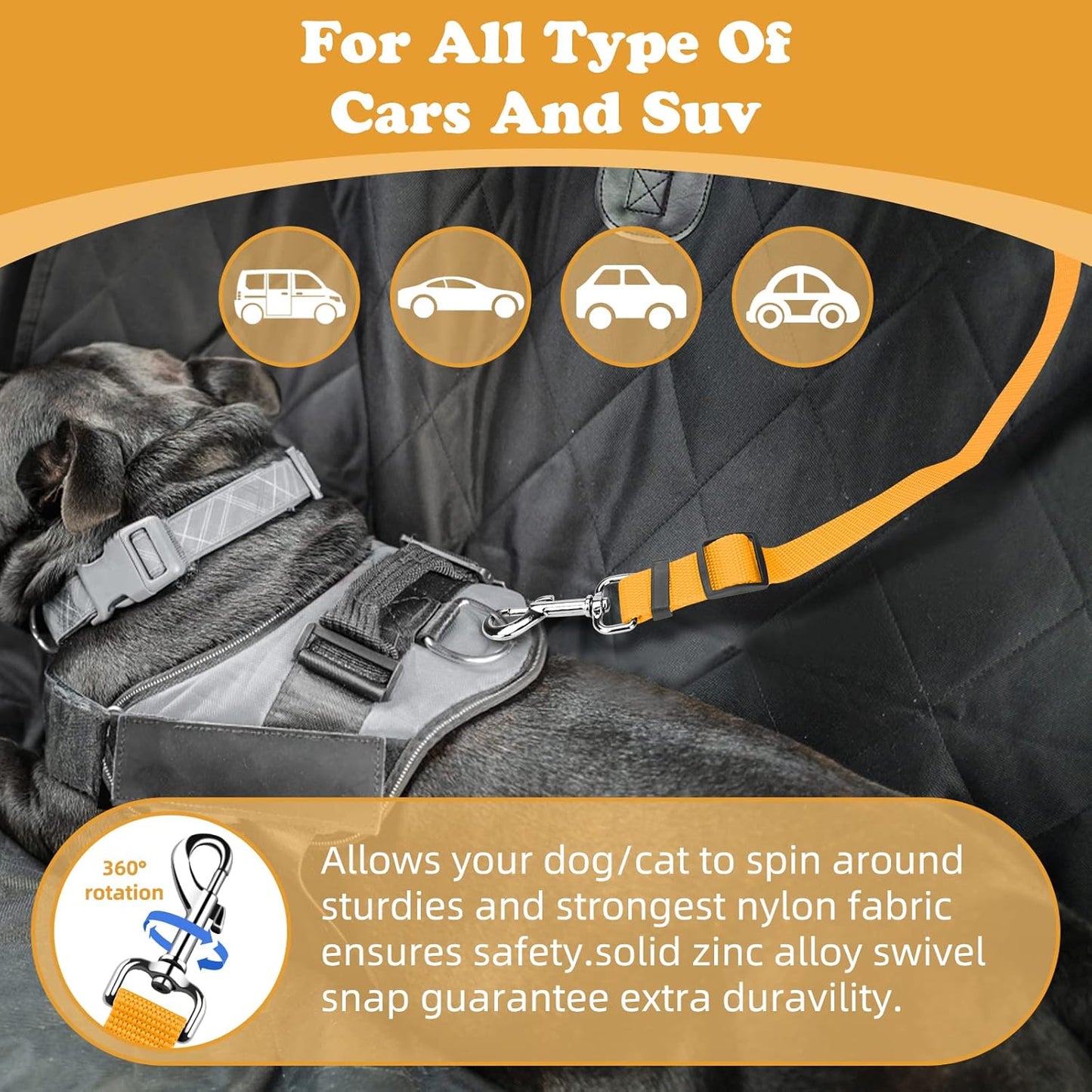 BWOGUE 2 Packs Dog Cat Safety Seat Belt Strap Car Headrest Restraint Adjustable Nylon Fabric Dog Restraints Vehicle Seatbelts Harness Yellow