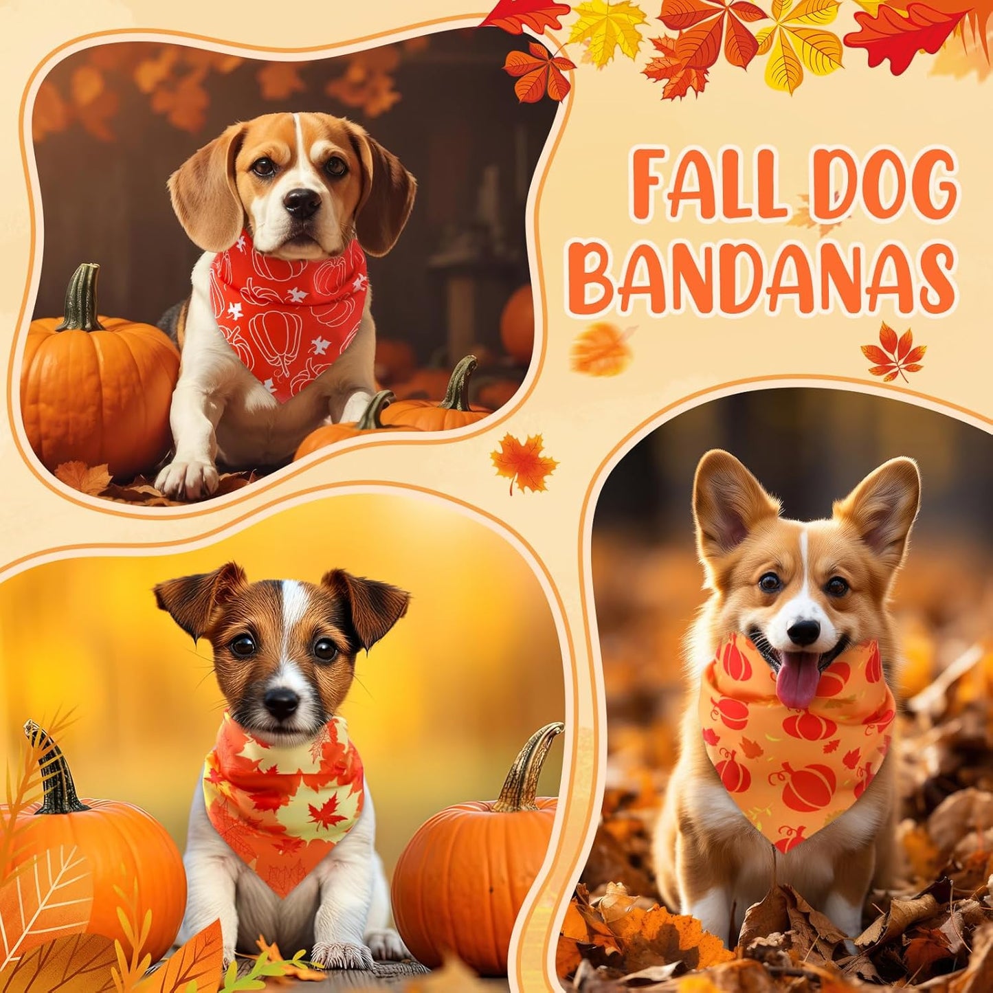 Weewooday 50 Pcs Fall Dog Bandanas Bulk for Dogs Thanksgiving Soft Bibs Adjustable Triangle Pet Bandana for Small Medium Large Costume(Leaves Pattern, 25.6 x 17.7 x 17.7 Inch)