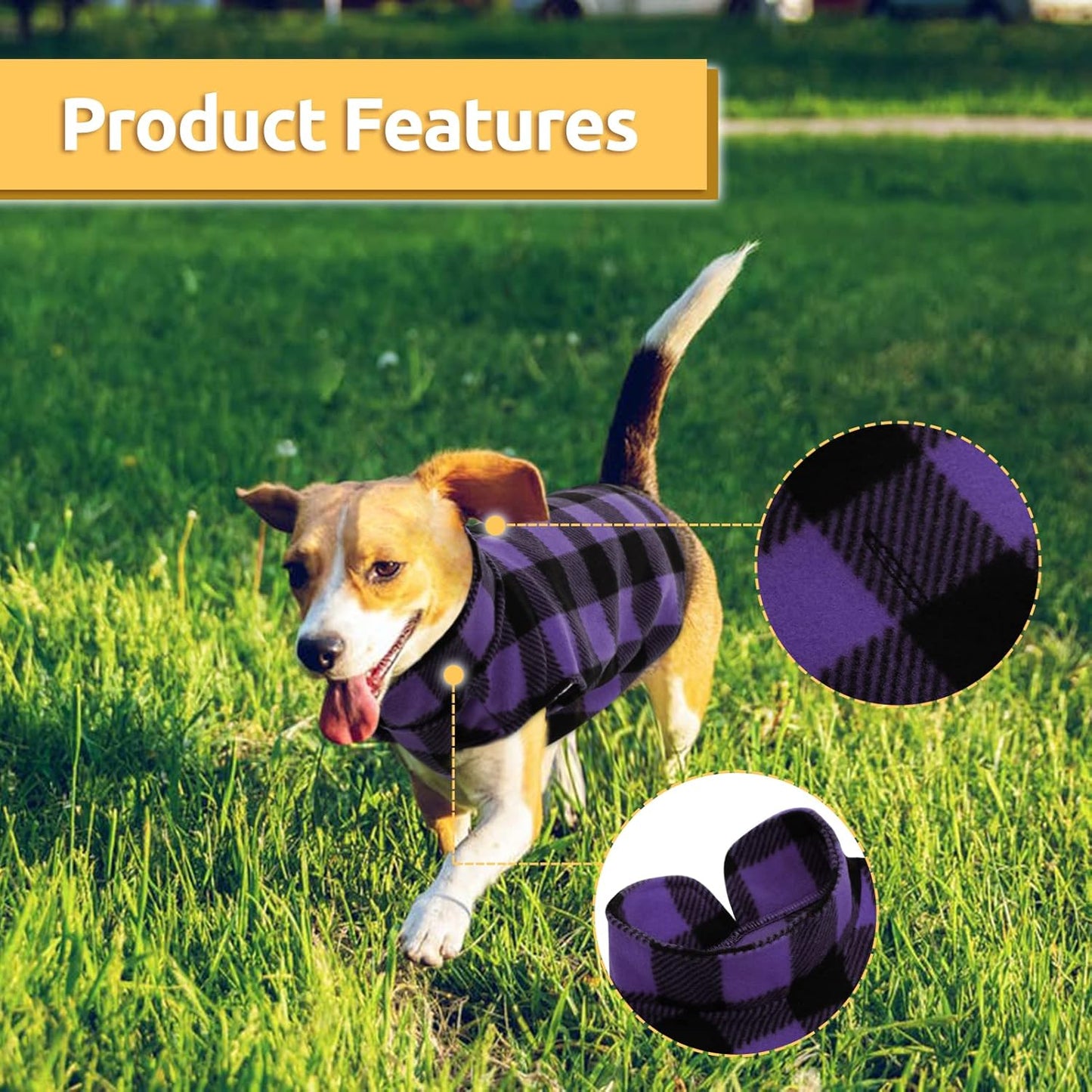 ASENKU Plaid Dog Fleece Vest - Soft Comfortable Pet Pajamas, Warm Winter Dog Shirt, Cold Weather Coat Jacket for Small & Medium Dogs