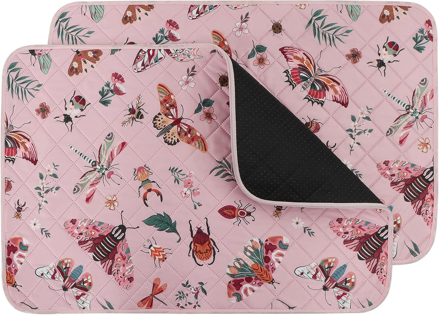 IEUUMLER Washable Pee Pads for Dogs, 2 Pack Insect Pattern Reusable Waterproof Puppy Potty Pads, Non-Slip Absorbent Pet Training Pads for Playpen Crate Bed EU014