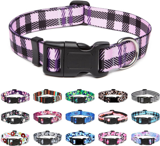 Mercano Adjustable Dog Collar - Special Design Patterns, Soft Nylon Comfortable Durable Pet Collar for Small Medium Large Dogs (XS, Purple Plaid)