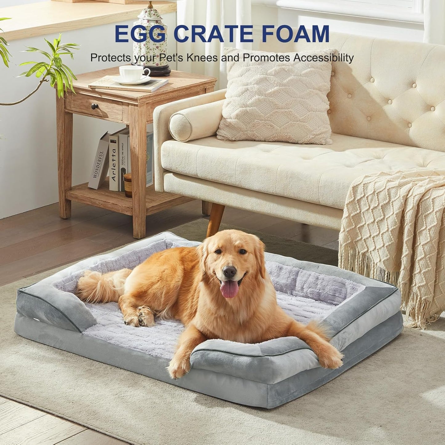 FURTIME Orthopedic Dog Bed for Extra Large Dogs - XL Plus Waterproof Dog Sofa Beds, Supportive Foam Pet Couch Bed with Removable Washable Cover, Waterproof Lining and Nonskid Bottom, Light Grey