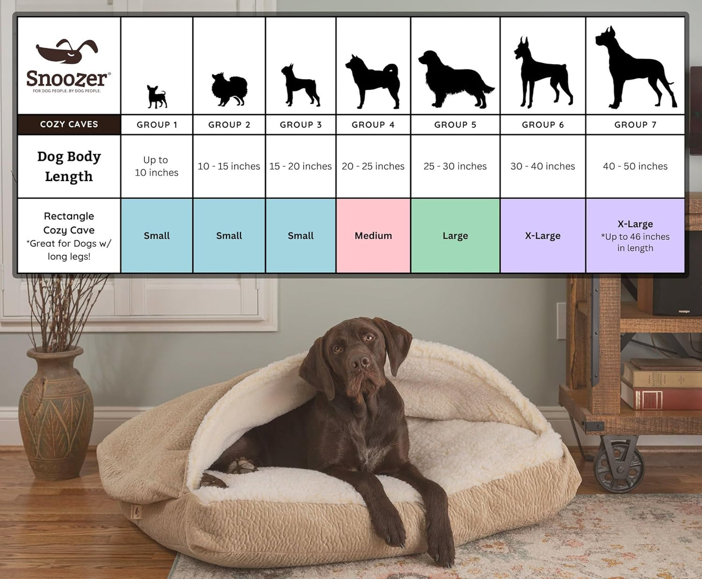 Snoozer Pet Products Luxury Rectangle Cozy Cave, Wag Collection, Medium, Pedigree Denim