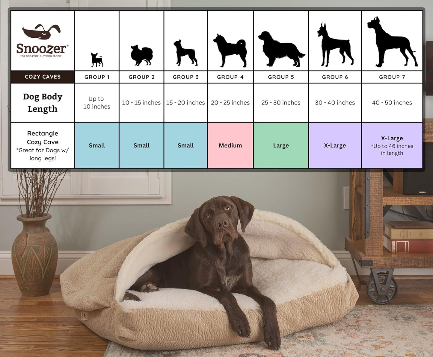 Snoozer Pet Products Luxury Rectangle Cozy Cave, Wag Collection, Large, Pedigree Storm