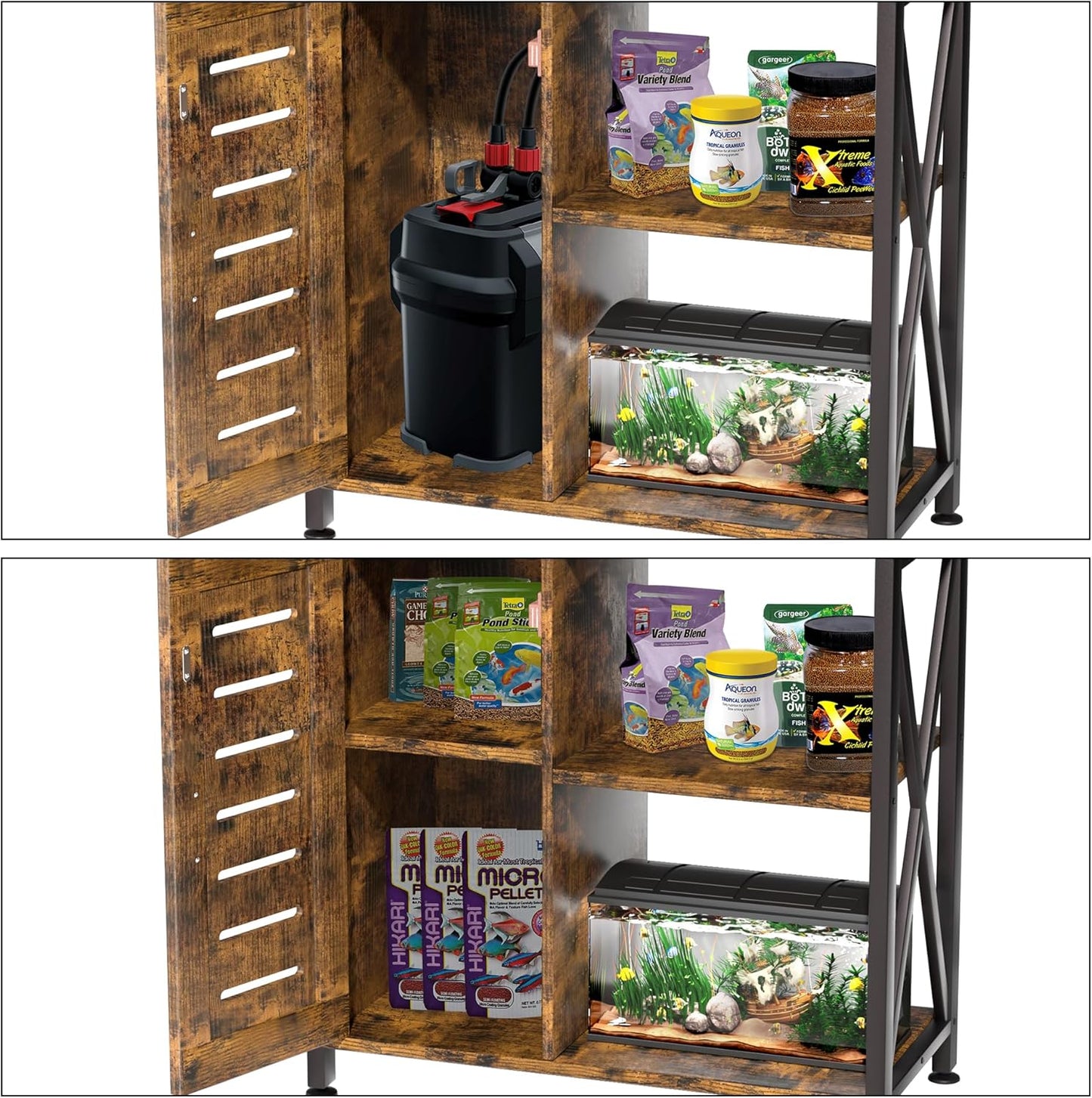 20-29 Gallon Fish Tank Stand, Aquarium Stand with Cabinet Accessories Storage, Heavy Duty Metal Frame, 31.49" L*15.74" W Tabletop, 330LBS Capacity, Rustic Brown PG07YGN