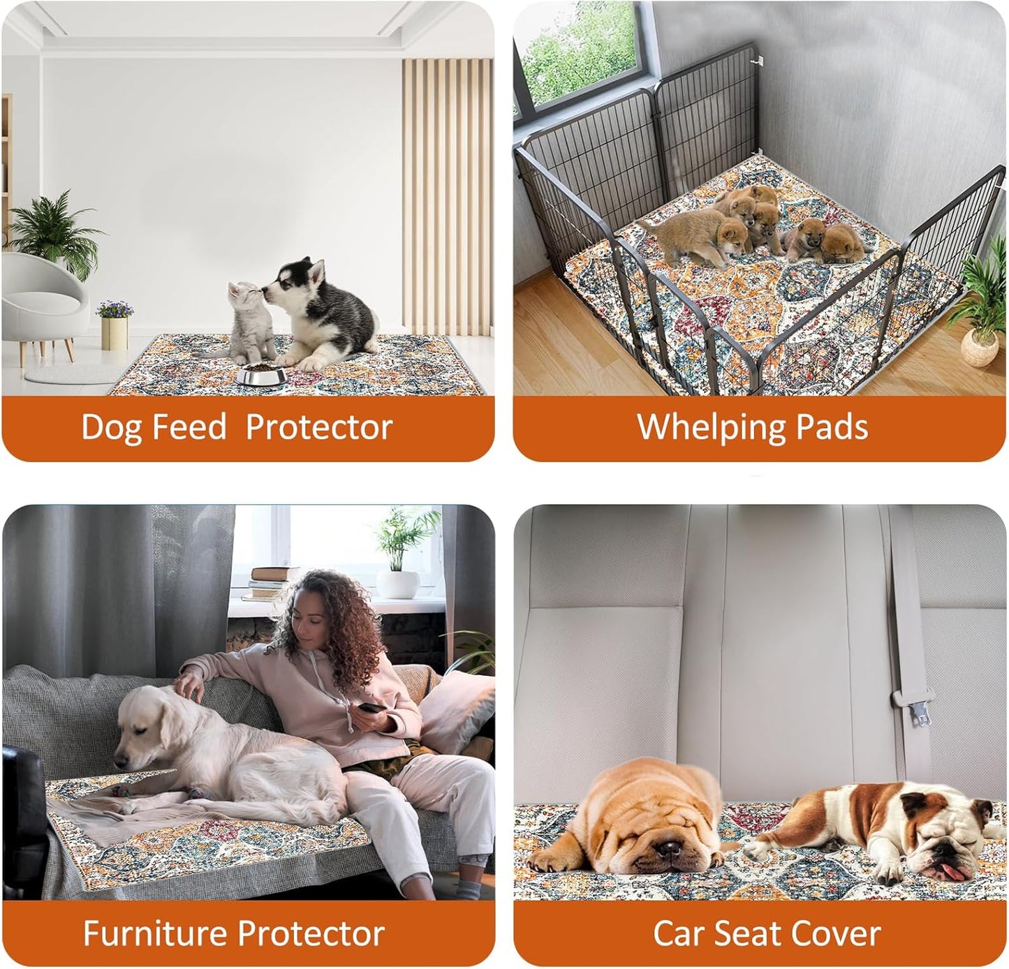 Washable Pee Pads for Dogs, (2 Pack, 36"x42") Upgrade Reusable Puppy Pads with Non-Slip Rug Pad, Super Thickening Absorbent Leakproof Dog Traning Pads Whelping Pad for Dogs, Doggie(Orange)