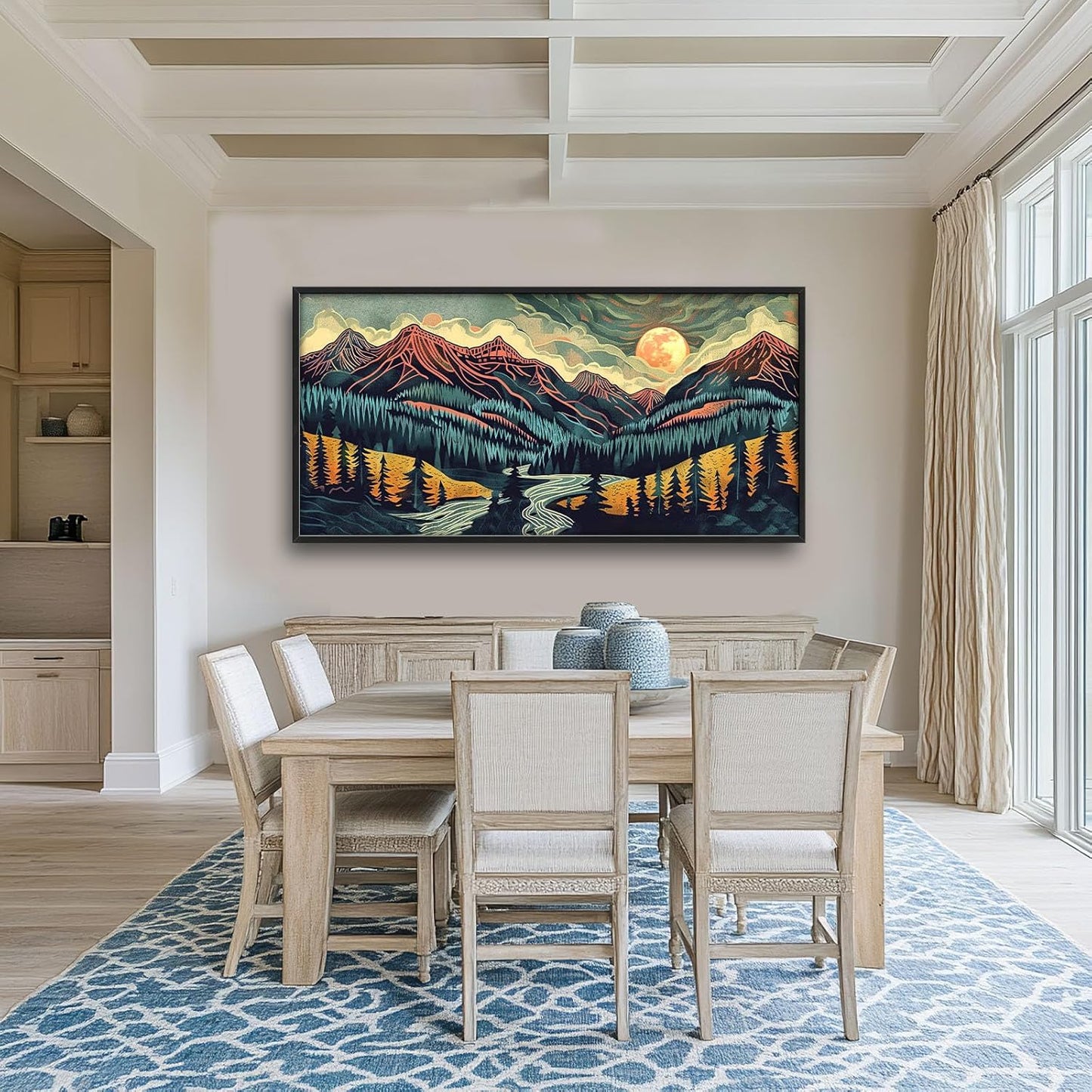 Quorin Boho Mountain Large Wall Art Abstract Pictures Lake Pine Tree Forest Foggy Sunset Wall Decor Nature Landscape Canvas Print Painting Artwork for Bathroom Living Room Bedroom 60L x 30W