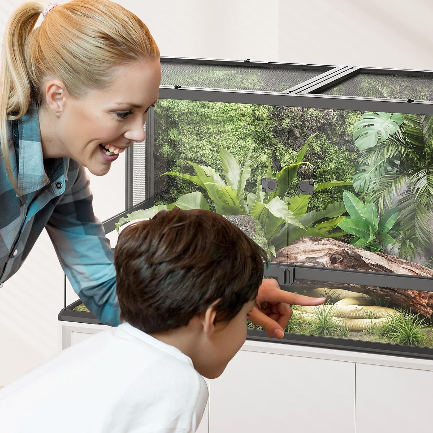 Erinnyees 50 Gallon Reptile Terrarium with Top Screen Ventilation, Snake Habitat with Heating Pad Space, Front Opening Reptile Vivarium with Sliding Cable Outlet for Leopard Geckos, Snakes, Turtles