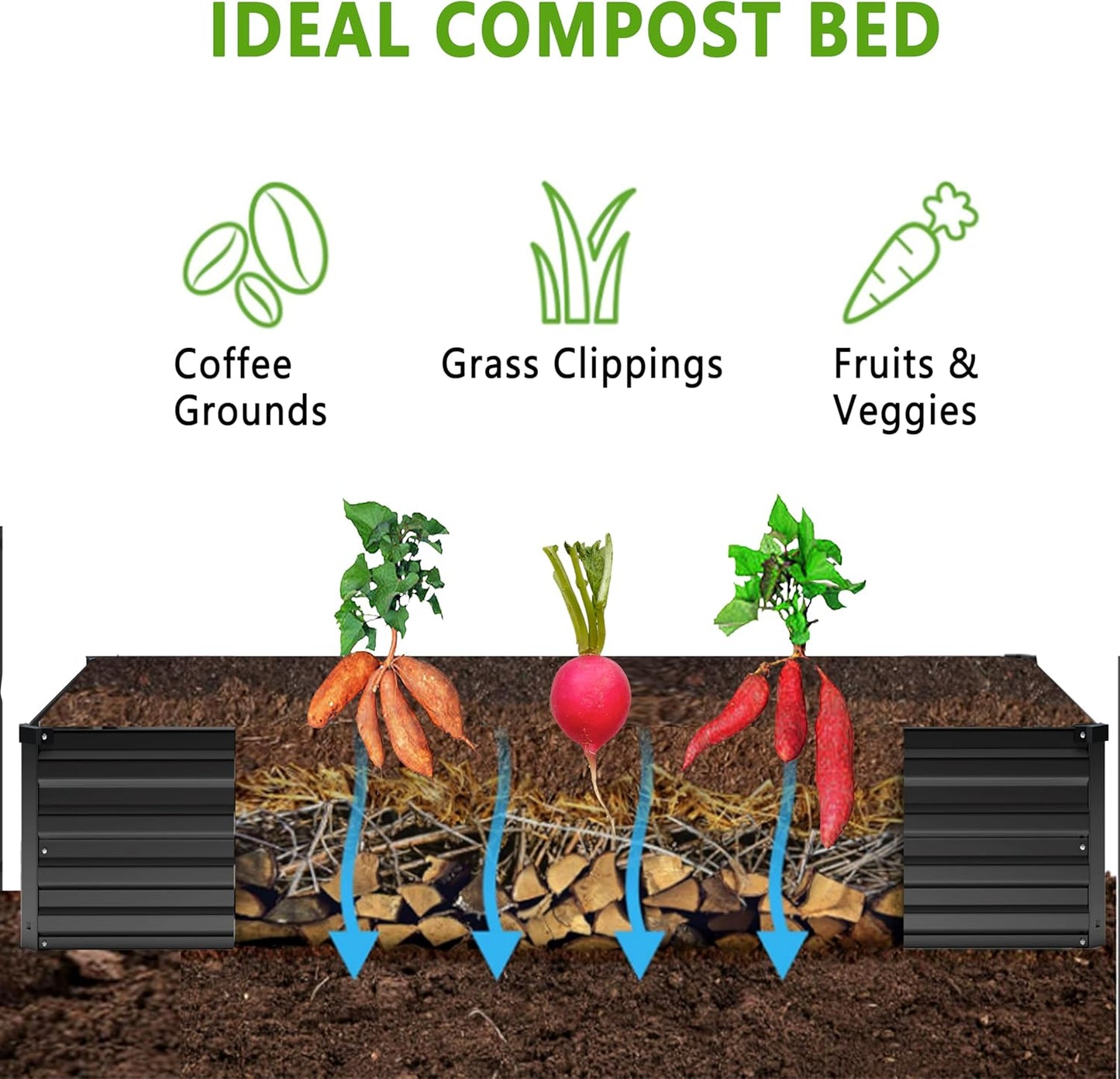 MGNO 2pcs 8x4x1FT Galvanized Raised Garden Bed-Outdoor Planter Box for Vegetables-Metal Garden Bed,Rectangle Planting Box for Herb,Flower,Black