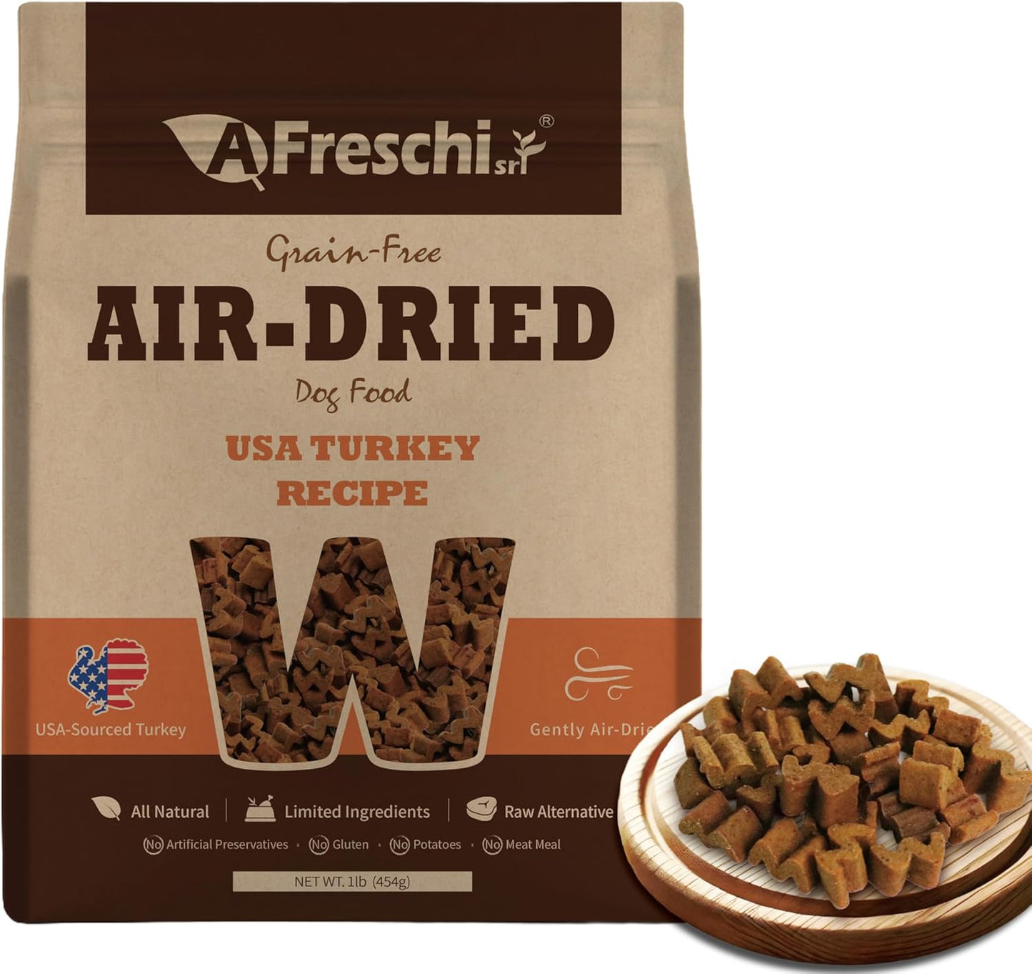 AFreschi Air-Dried Dog Food Turkey Recipe 1 lb, All-Natural, Complete & Balanced, Single-Animal Protein, Grain-Free, High-Protein, Limited Ingredients
