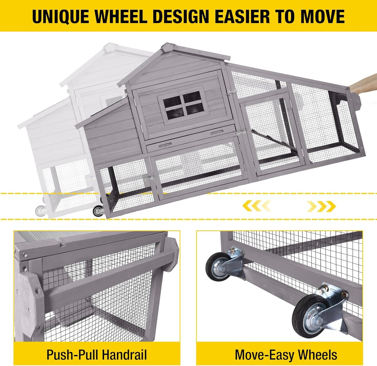 Aivituvin Chicken Coop Mobile Hen Coop, Large Poultry Cage with Wheels Outdoor Backyard Chicken House