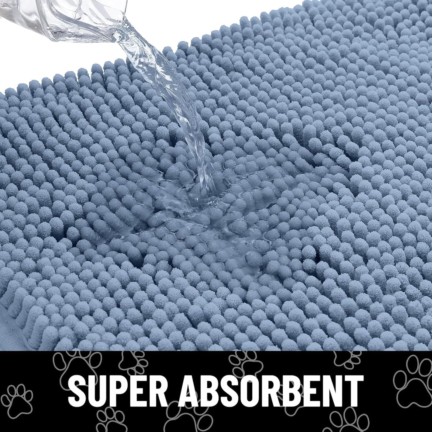 Smiry Dog Door Mat for Muddy Paws, Absorbent Dirt Trapper Non Slip Quick Dry Washable Chenille Mat for Mud Dogs, Entry Rug for Indoor and Outdoor (24x16 Inches, Airy Blue and White)