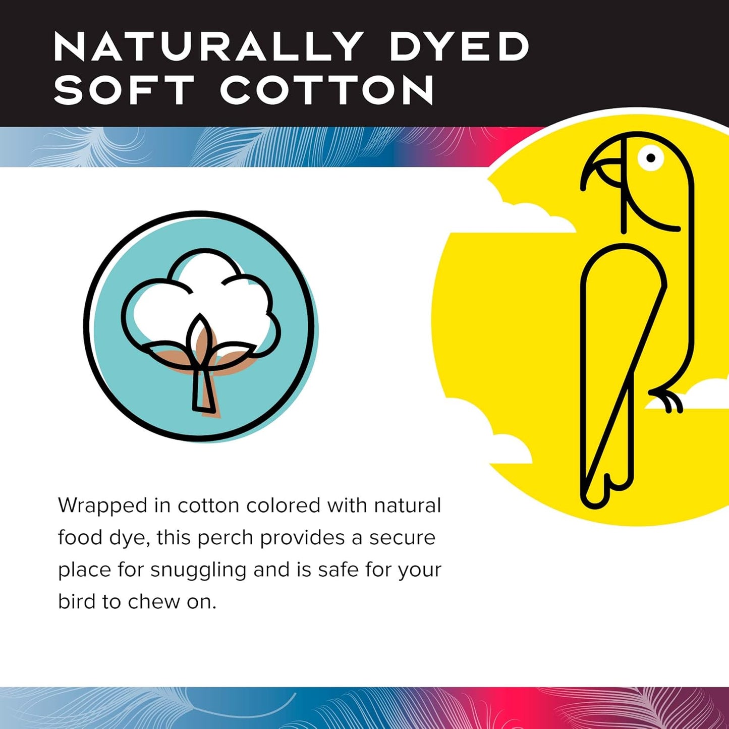 Featherland Paradise Cotton Snuggle Ring Bird Toy, Bird Perch, Large Bird Toys, for Parrots, Cockatoos, Macaws, Large Birds