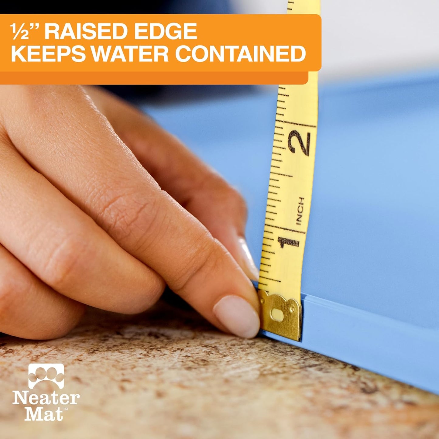 Neater Pet Brands Neater Mat Pet Mats for Food and Water, Cat & Dog Bowl Mat Waterproof Silicone, Feeding Tray, Dog Food Mats for Floors, Placemat w/Raised Edge for Under Bowls, 24" x 16", Light Blue