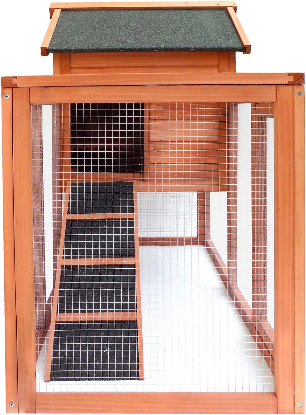 Rabbit Hutch Chicken Coop Kennel Easily Assembled 2 Story with Removable No Leak Tray Solid Fir Wood Weatherproof for Indoor Outdoor Pets