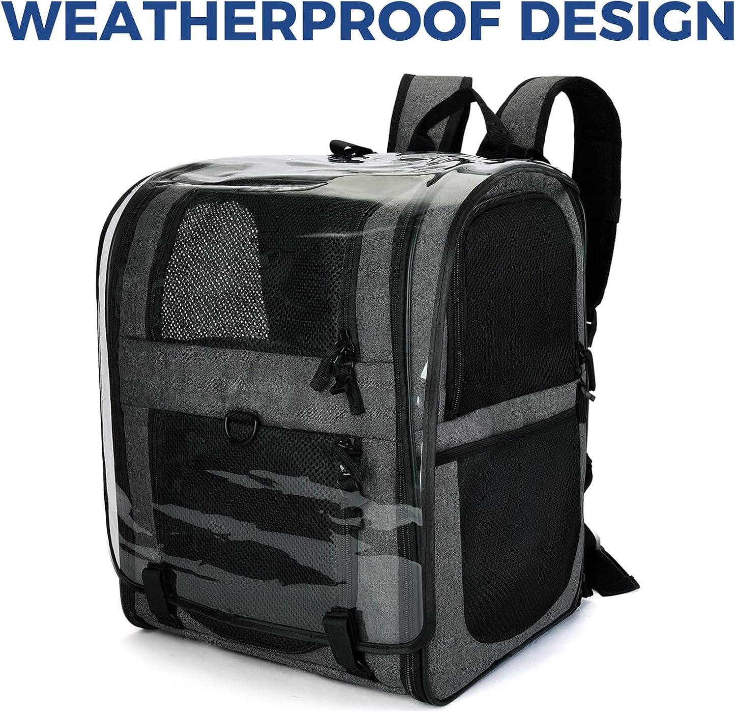 Apollo Walker Pet Carrier Backpack for Large/Small Cats and Dogs, Puppies, Safety Features and Cushion Back Support for Travel, Hiking, Outdoor Use (Gray-Expandable)