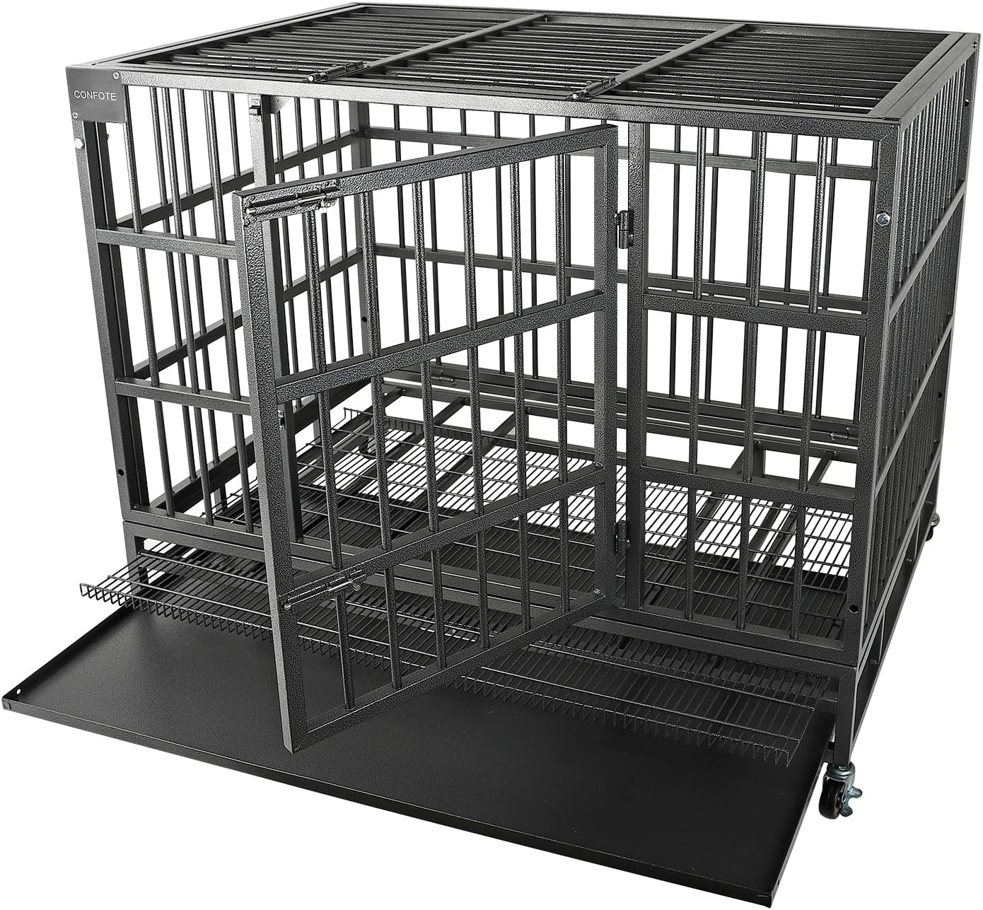 Confote 48" Heavy Dog Duty Cage Metal Indestructible Dog Kennels Crate for Large Dogs with Double Doors & Lockable Wheels