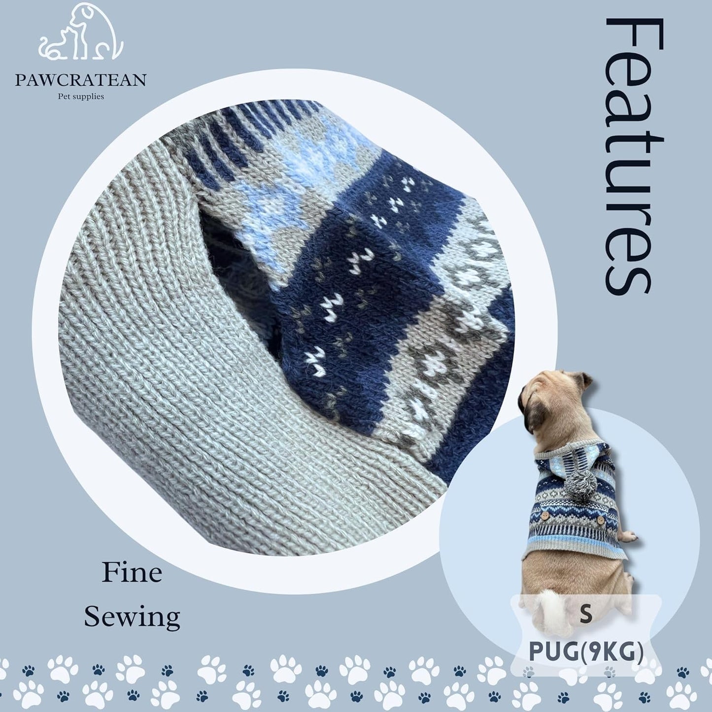 Cute Sweater for Dogs and Cats Soft Flannel Pet Outfit Warm and Cozy Animal Hoodie Small to Large Pet Clothes for Halloween Parties and Everyday Wear (Medium, Blue Patten with Hat)