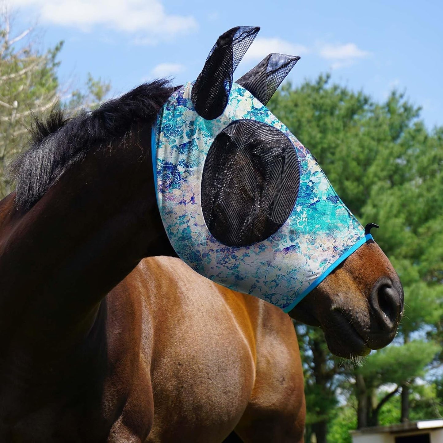 Harrison Howard Super Comfort Stretchy Fly Mask Large Eye Space with UV Protection Soft on Skin with Breathability Pastel Mix M Cob