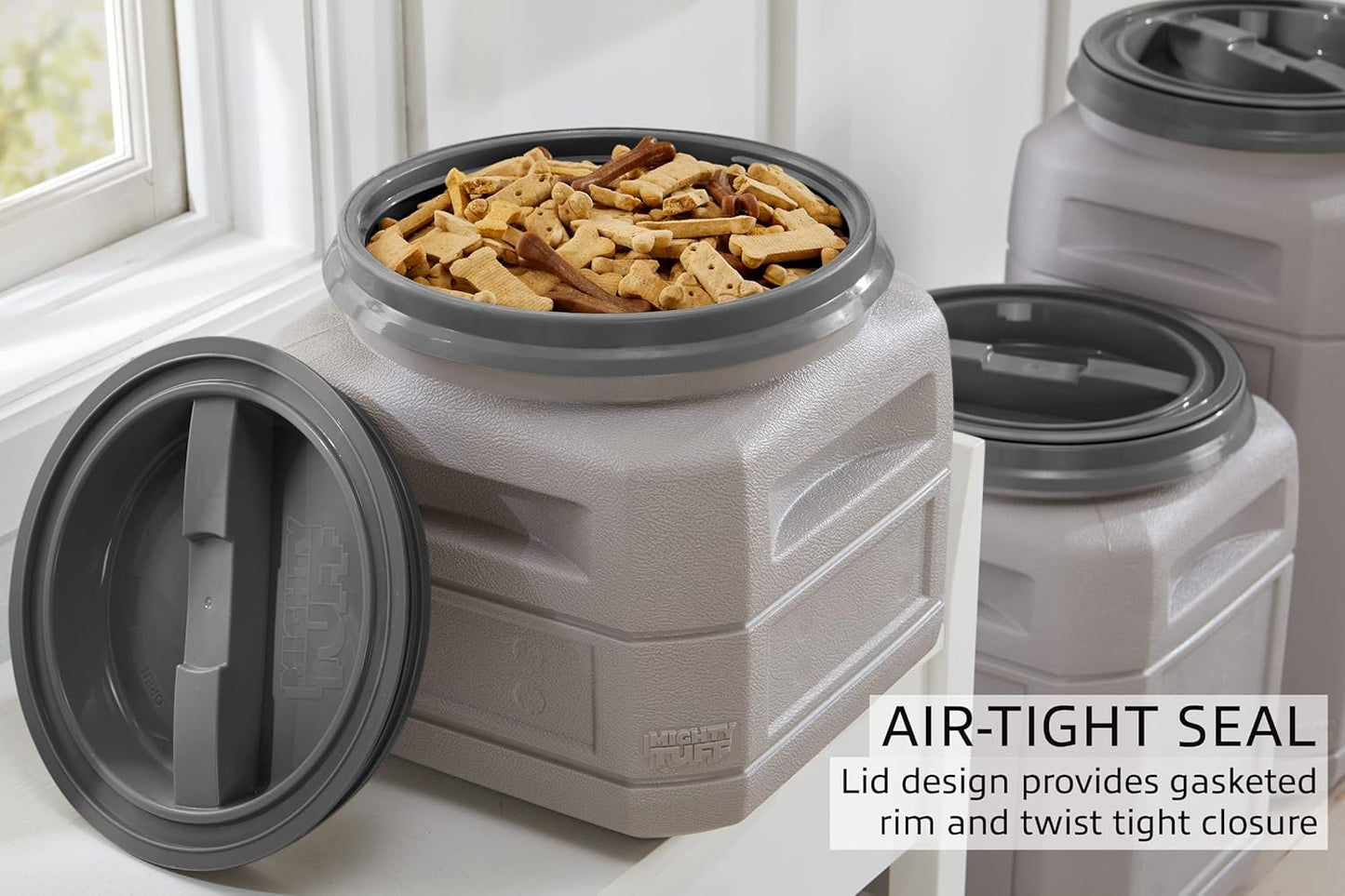 Mighty Tuff Airtight Dog Food Storage Container – 6 Gal, up to 24 lb Capacity – Cat and Dog Food Container with Twist Lid & Handles – BPA-Free, Made in USA