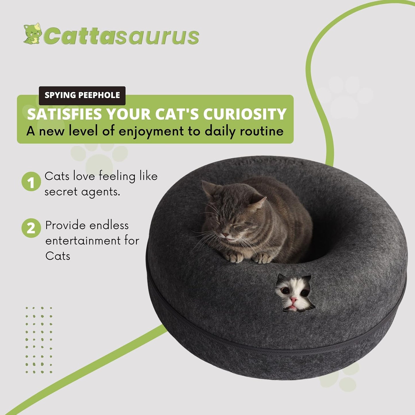 CATTASAURUS Peekaboo Cat Cave for Multiple & Large Cats Up to 30-45 Lbs, Scratch Detachable & Washable Tunnel Bed, Comfy Donut Cat Cave (Dark Gray, Large)