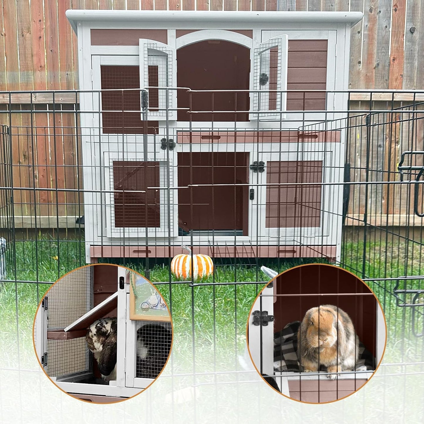 Rabbit Hutch Indoor Bunny Cage Outdoor with Casters, Guinea Pig Cage for Small Animals, Bunny Hutch with Two Plastic Trays 47inch