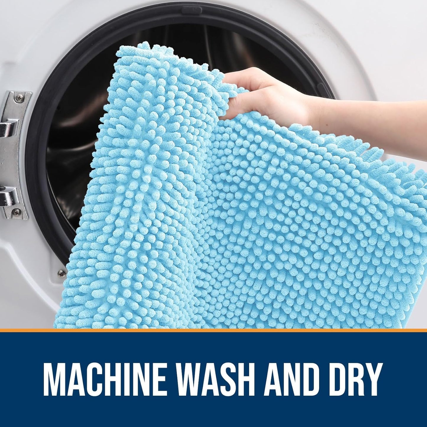 OLANLY Dog Door Mat for Muddy Paws 47x32, Absorbs Moisture and Dirt, Absorbent Non-Slip Washable Doormat, Quick Dry Chenille Mud Mat for Dogs, Entry Indoor Entryway Carpet for Inside Floor, Blue