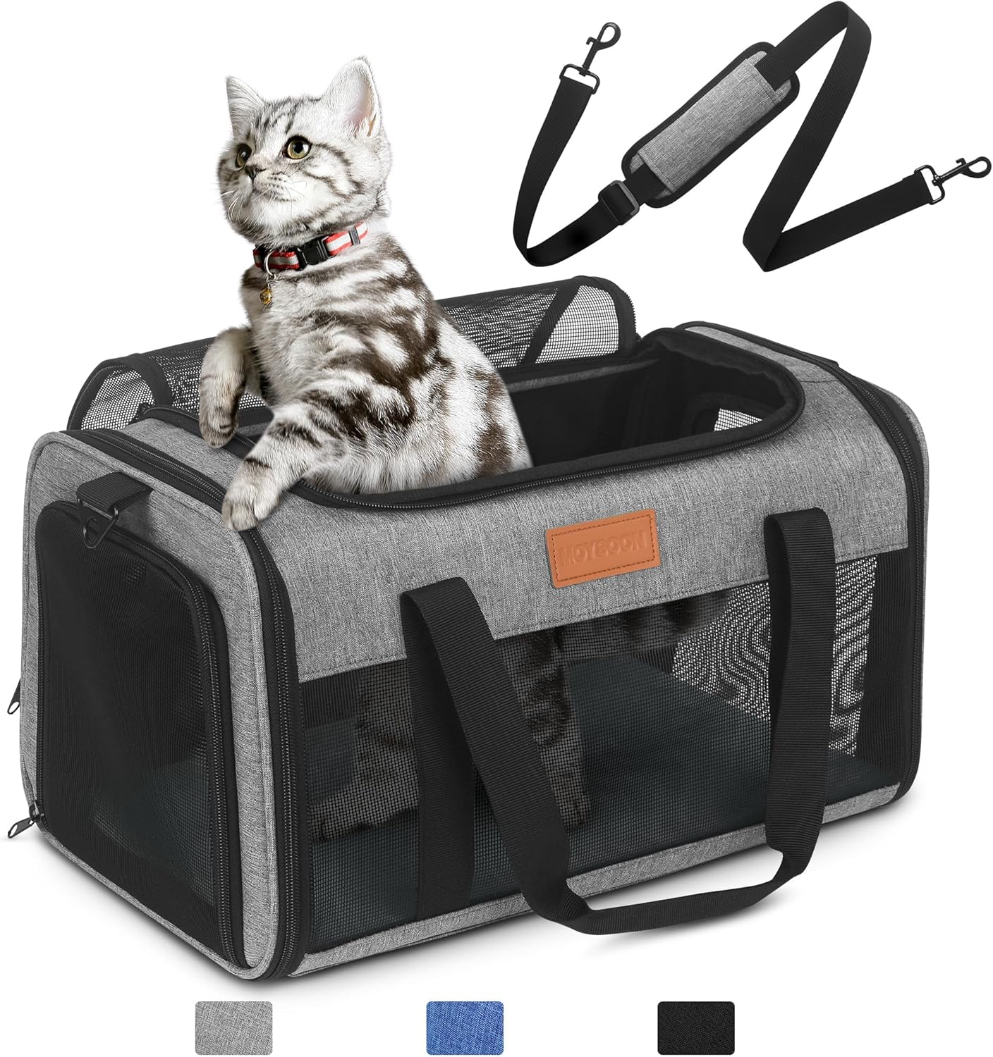 PETUX TSA Approved Pet Carrier in Cabin, 17"x11"x9.5" Soft Cat Carriers for Small Cat up to 12 lb and Puppy up to 10 lb, Top Open Portable Pet Carrier Airline Approved for Travel and Vet Visit (Grey)