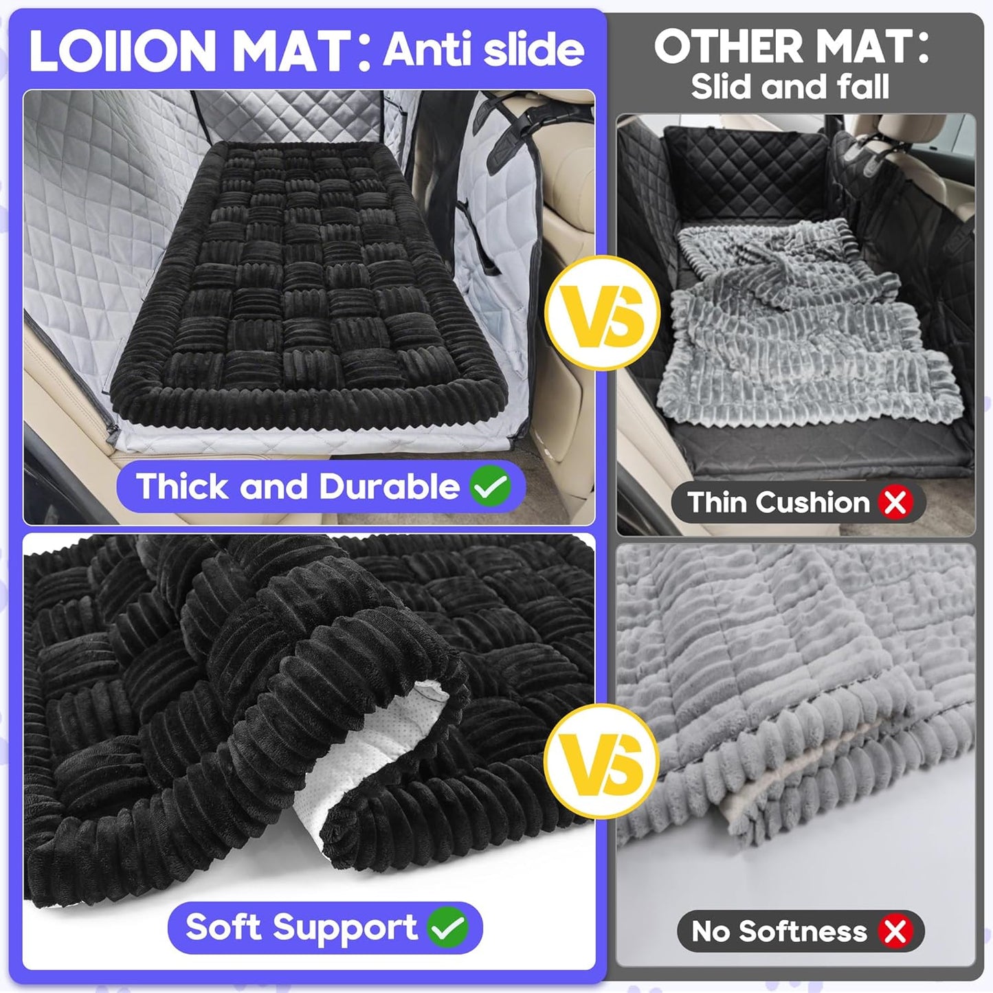 Dog Car Bed Mat, Non-Slip Backseat Extender Pet Blanket, Plaid Dog Bed for Trucks, Sedans & Large SUVs, Chew-Resistant Travel Pad for Dogs, Easy Clean & Scratch-Proof & Comfort (56"x28.7") Black