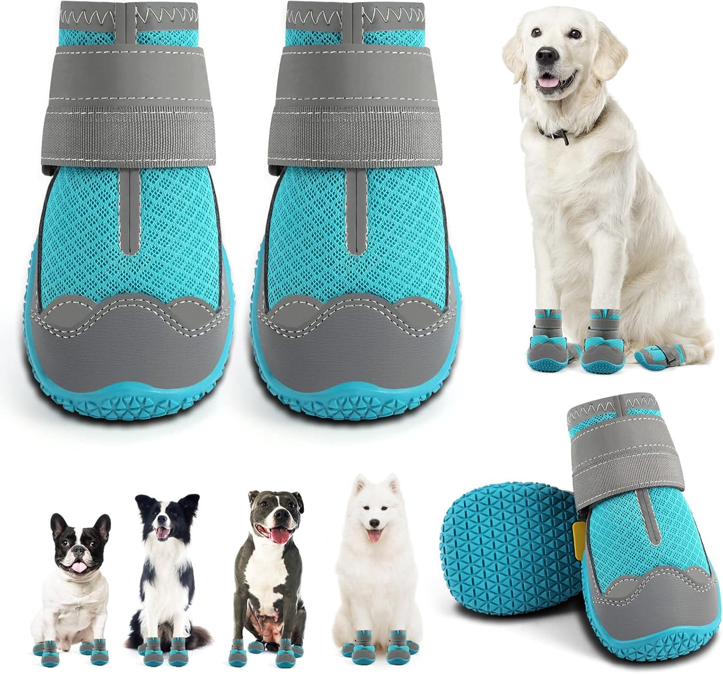 Dog Shoes for Large Dogs, Medium Dog Boots & Paw Protectors for Hardwood Floors, Outdoor Dog Booties for Hot Pavement Winter Snow Hiking, Breathable Dog Shoes with Reflective Strips Size 7