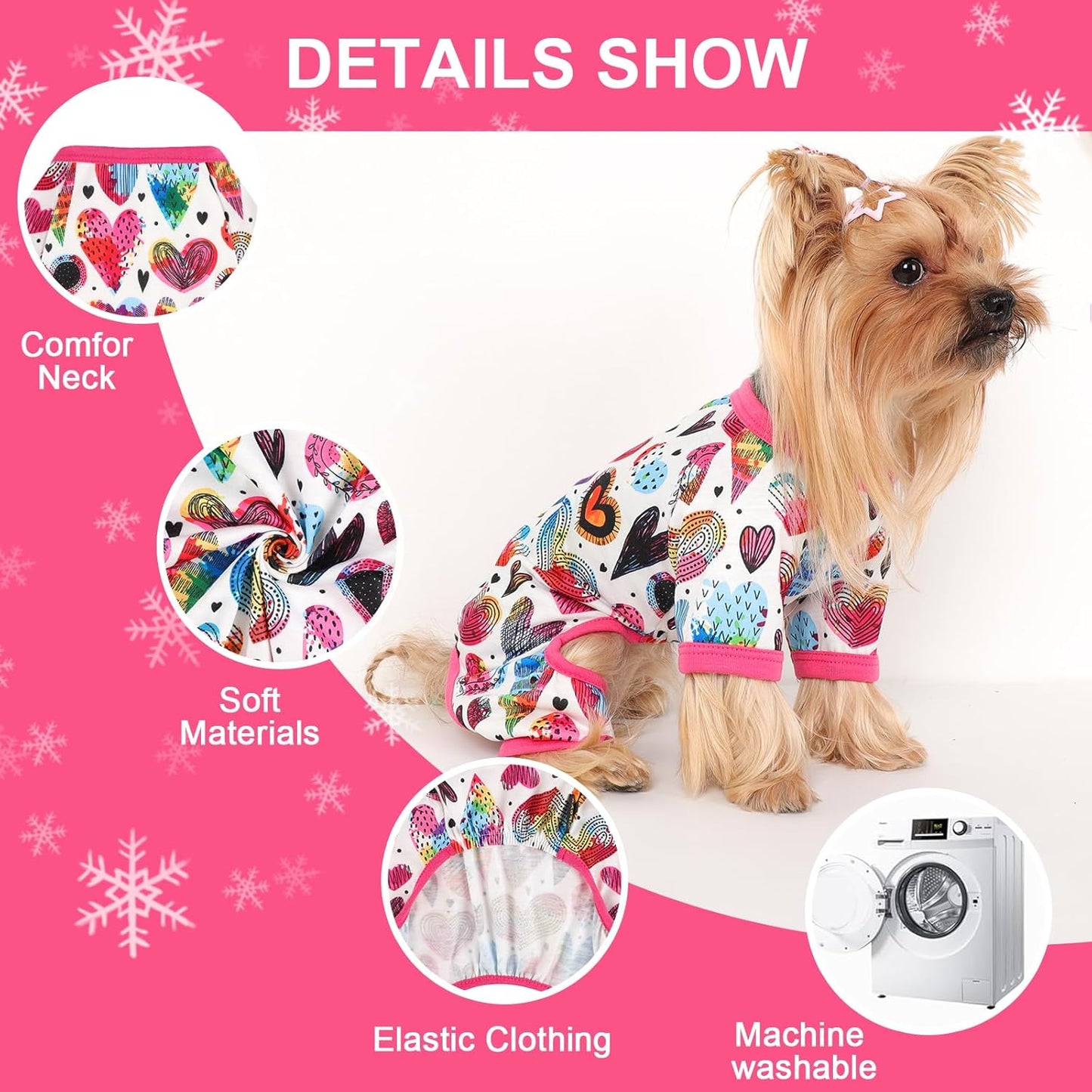 Dog Pajamas Small Sized Dogs Stretchable Summer Dog Clothes Pjs 4 Legs Girl Boy Cute Soft Puppy Outfits Doggie Cat Jammies Jumpsuit Sleeper for Pet (Love Heart, Small)