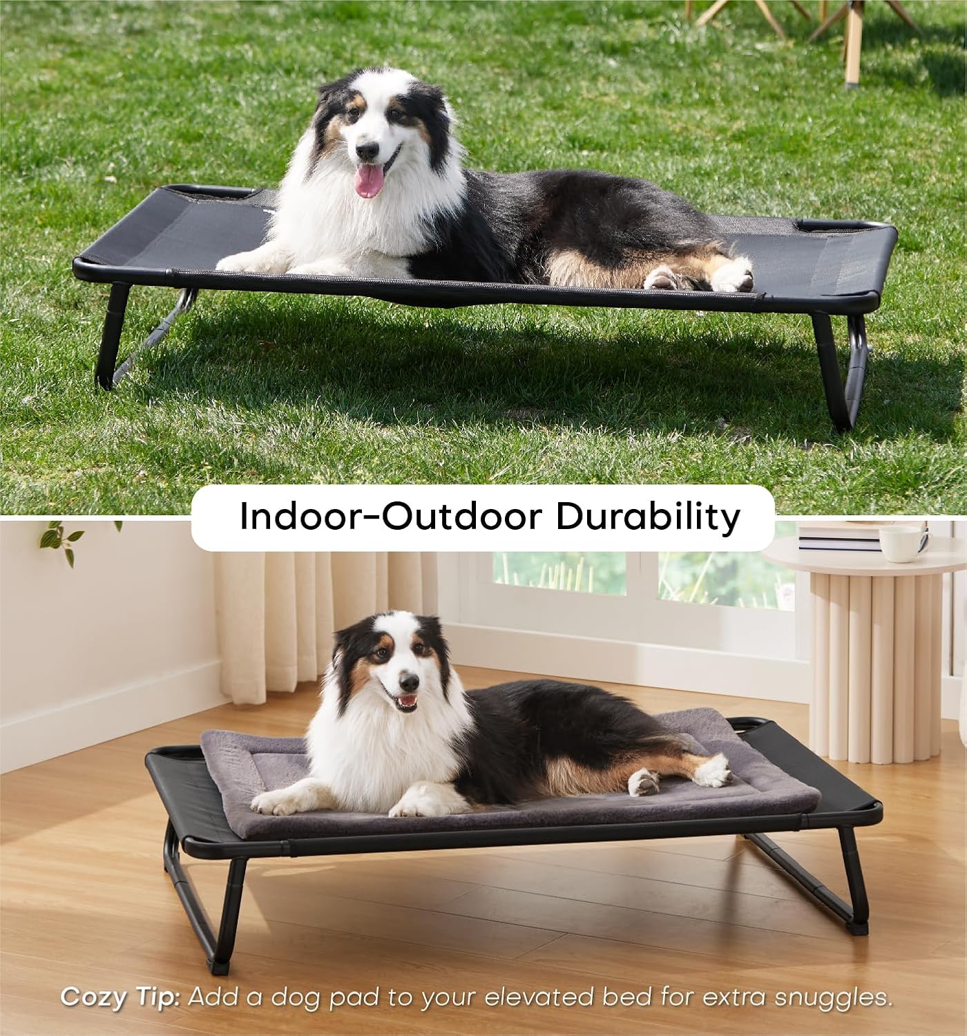 Made4Pets Elevated Cooling Dog Bed for Small Medium Dogs – Raised Pet Cot with Breathable Mesh, No-Slip Feet, Chew-Resistant Frame, Portable Indoor & Outdoor Dog Hammock Bed, 32"x25", Black