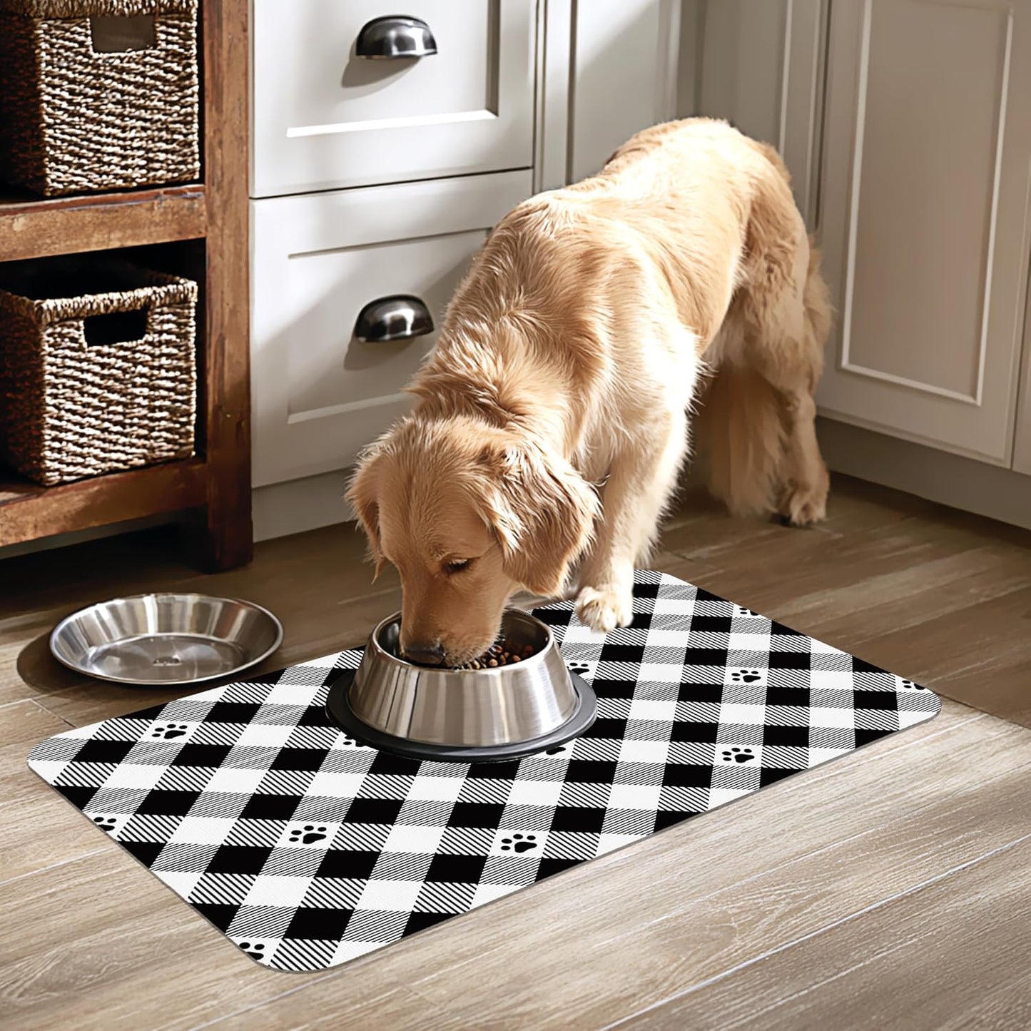 Cat Checked Plaid Dog Food Mat-Absorbent Pet Feeding Mat for Food and Water Bowl, Quick Dry Dog Placemat with Rubber Backing-No Stains Pet Supplies for Messy Drinkers 12"x20"