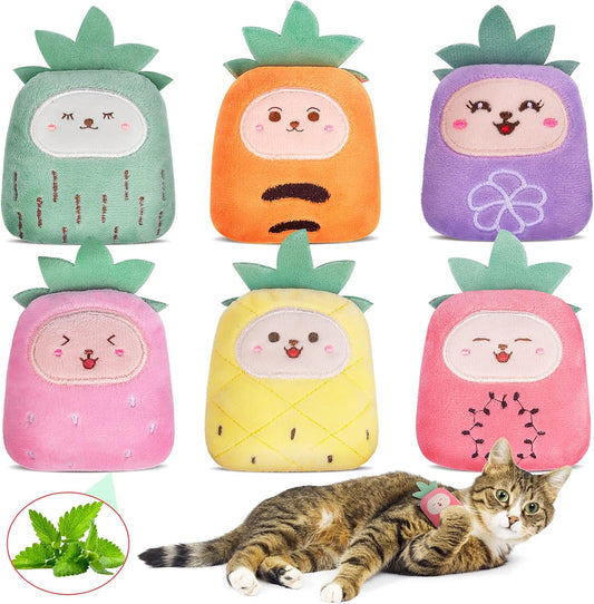 Cat Toys Pineapple with Natural Catnip Inside, Interactive Catnip Toys for Indoor Cats Kitten Kicker, Dental Kitty Chew Toy 6 Pack