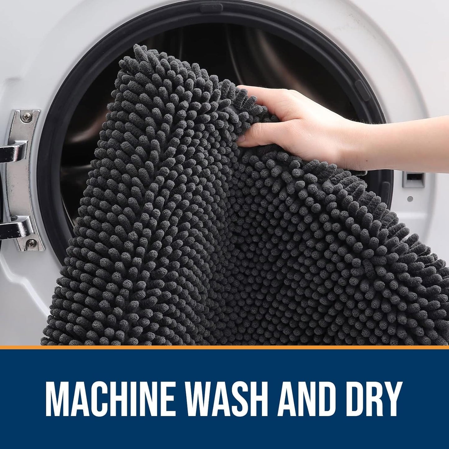 OLANLY Dog Door Mat for Muddy Paws 47x17, Absorbs Moisture and Dirt, Absorbent Non-Slip Washable Doormat, Quick Dry Chenille Mud Mat for Dogs, Entry Indoor Entryway Carpet for Inside Floor, Dark Grey