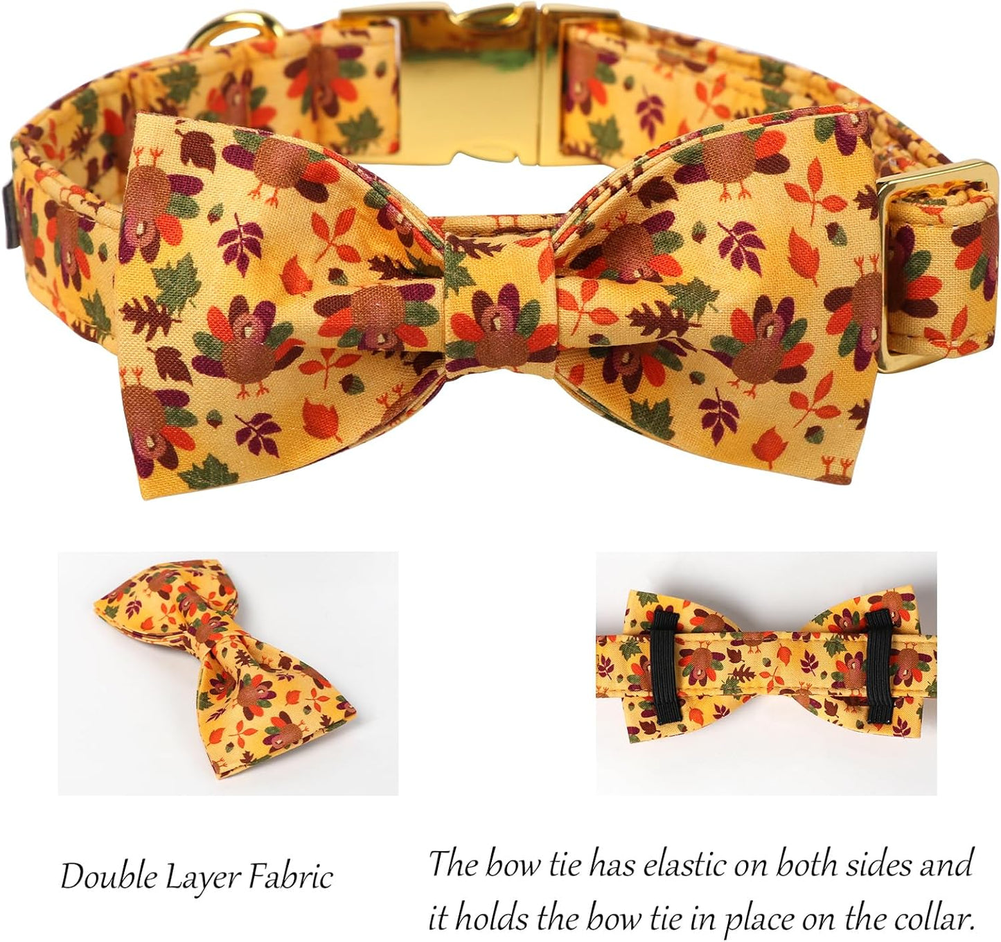 Lionet Paws Thanksgiving Day Dog Collar with Bowtie, Dogs Bowtie Collar with Metal Buckle for Dogs, Adjustable Comfortable Turkey Dog Collars Girl Boy, XL, Neck 16-26 in