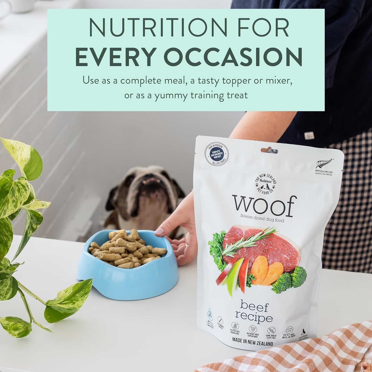 WOOF Freeze Dried Dog Food - Beef Recipe, High Protein Freeze Dried Dog Treats, Dog Food Topper & Meal, 2.2 lb