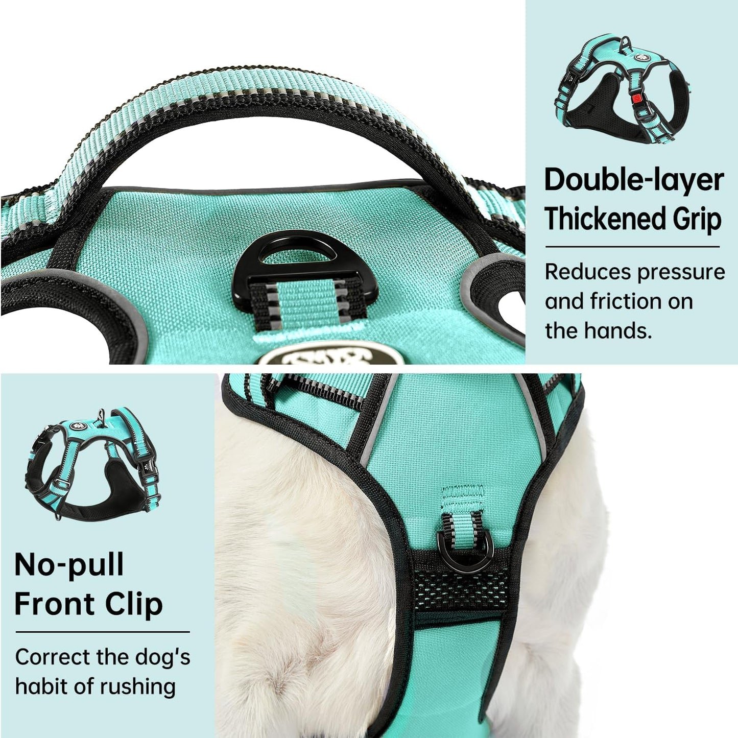IVY&LANE No Pull Dog Harness with Leash Set, Reflective No Choke Pet Vest,Adjustable Oxford Dog Vest Harness with Easy Control Handle for Medium Dogs (Turquoise,M)