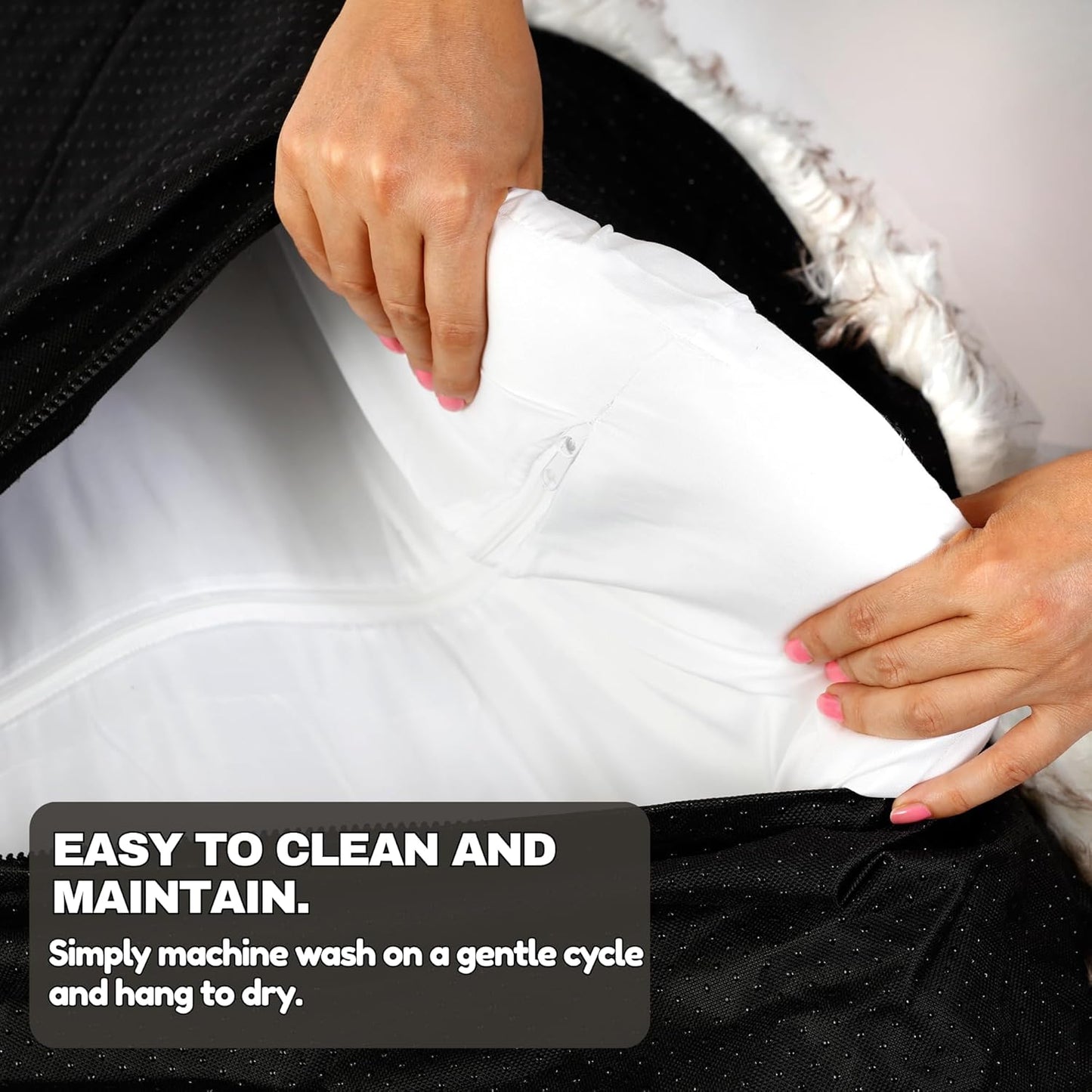 IHAPPYDOG Luxury Faux Fur Orthopedic Dog Bed, Memory Foam Dog Bed for Small, Medium, Large and XL Pets, Fluffy Pet Rug with Waterproof and Washable Cover (White w/Brown Tips, 40"x25")