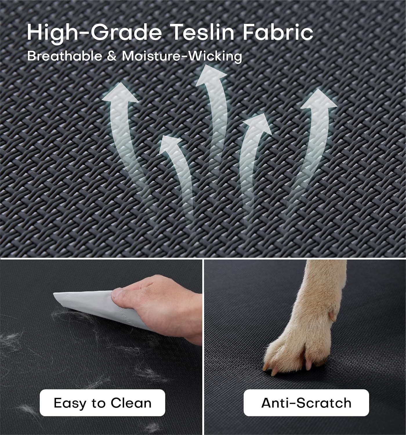 Made4Pets Elevated Outdoor Dog Bed for Extral Large Dogs – Heavy-Duty Raised Cot with Breathable Cooling Mesh, No-Slip Feet, Chew-Resistant Frame, Indoor & Outdoor Pet Hammock, 49"x32", Black