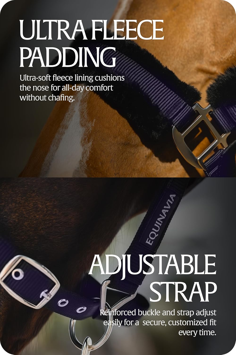 Equinavia Valkyrie Soft Ultra Fleece Padded Adjustable Breakaway Horse Halter - Navy/Navy - Warmblood