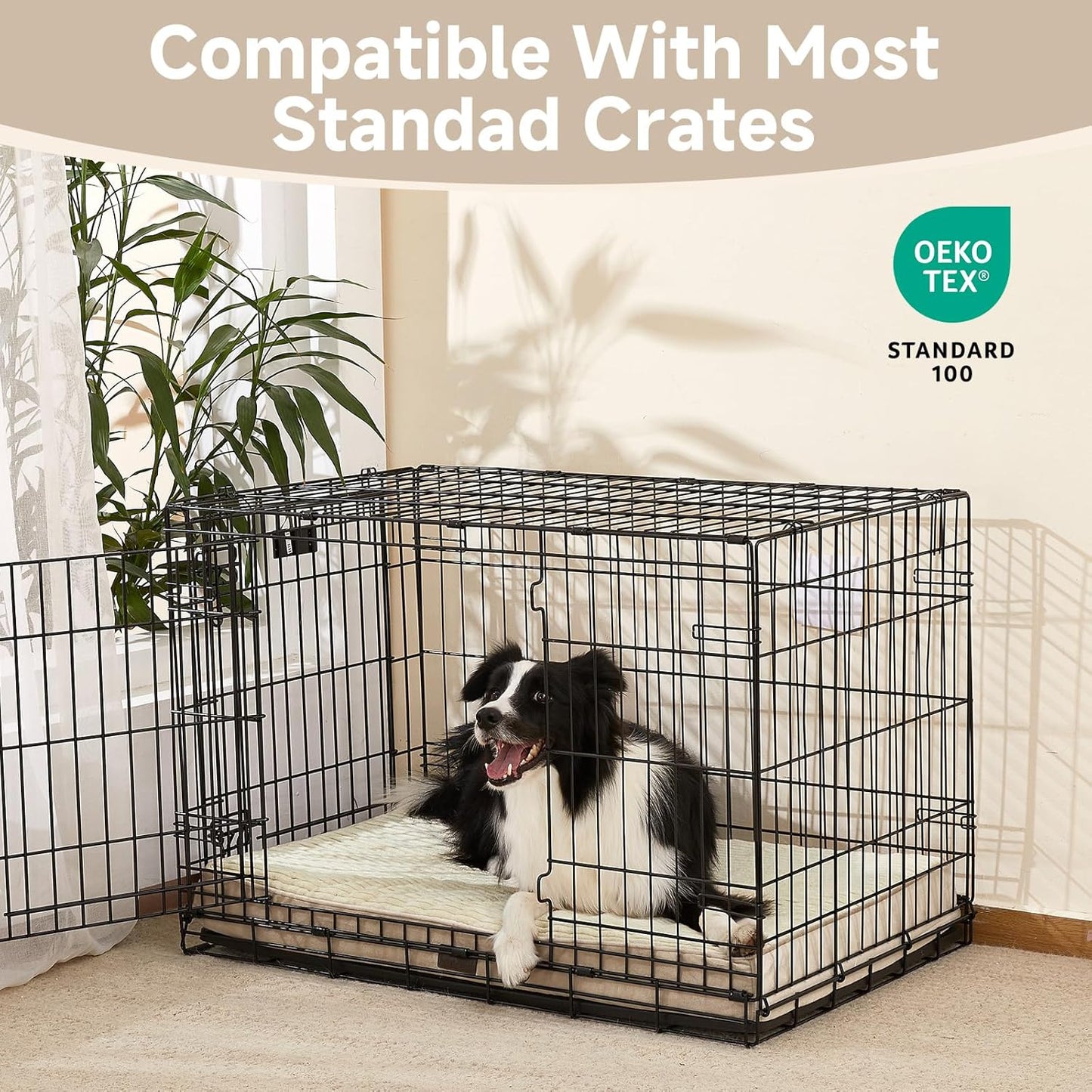 OhGeni Orthopedic Waterproof & Machine Washable Dog Bed for Medium Large Pets, Suitable for Crates, Cat Mat with 25D Egg Crate Foam, Removable Cover & Invisible Zipper, 35 Inches(Khaki)