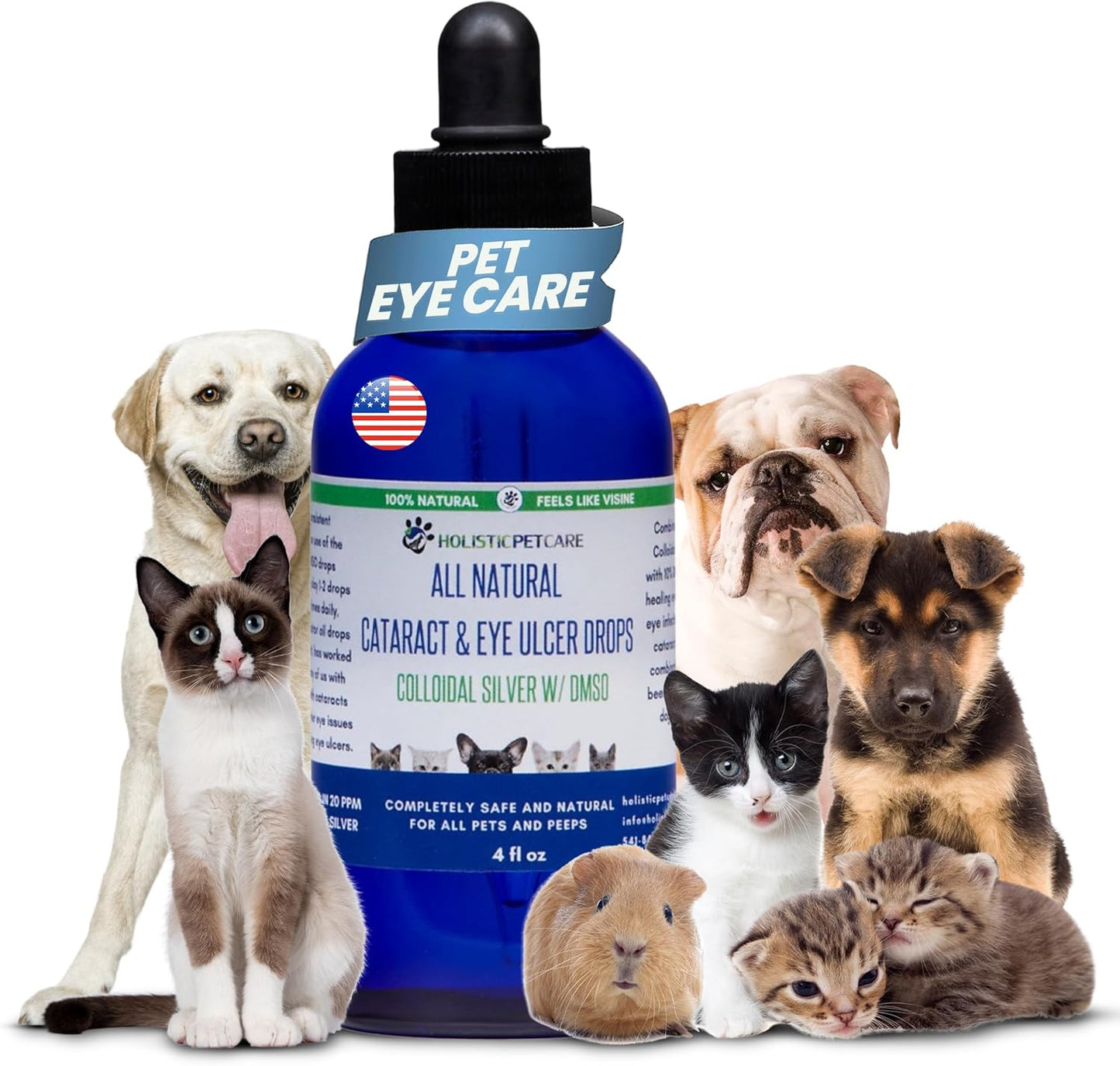 Holistic Pet Care Eye Ulcer Drops - Colloidal Silver with DMSO Eye Drops for Dogs & Cat Eye Infections & Irritations - Eye Care Solution Reduces Cataracts - All Natural Pet Eye Health Care (4 oz)