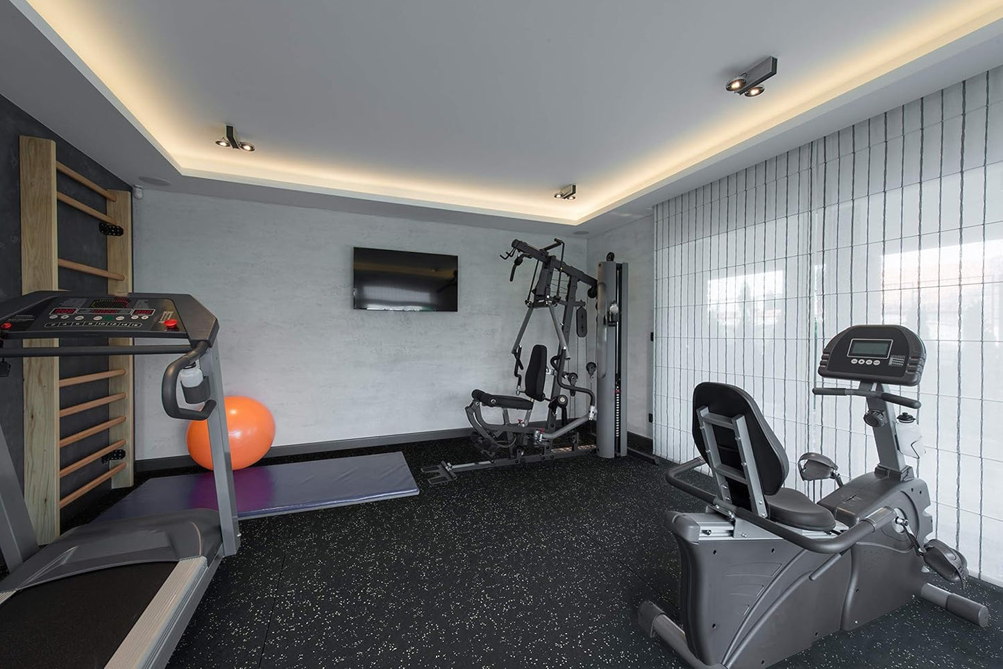 Playsafer Genaflex Rubber Gym Floor Mat, Heavy Duty Commercial Protective Gym Flooring Roll - 8mm Thick (4' X 6', 15% Light Blue)