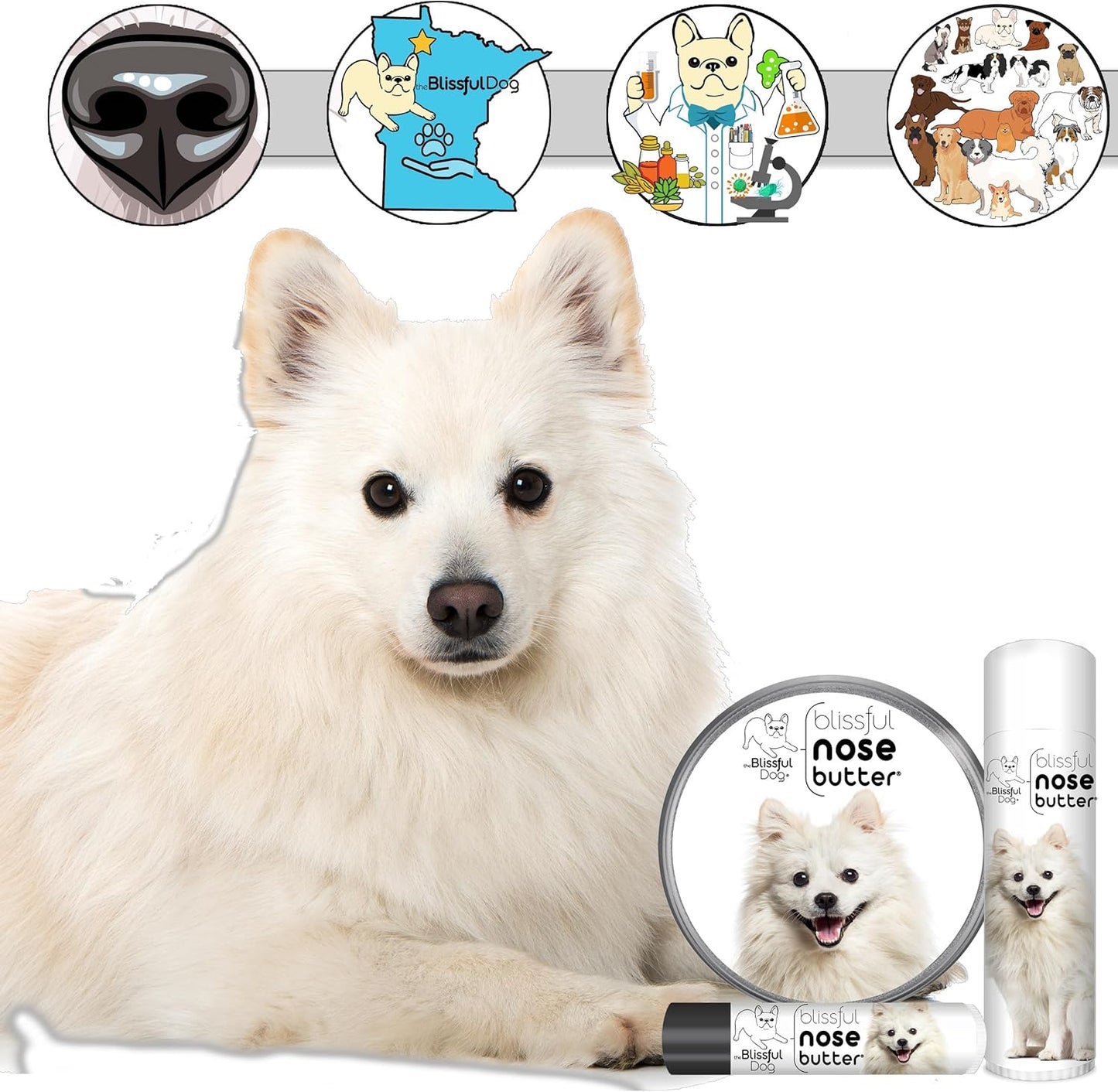 The Blissful Dog American Eskimo Nose Butter for Dry, Cracked Skin, Lick-Safe Dog Nose Balm with Moisturizing Shea Butter, Almond, Olive, and Essential Oils, Pet Supplies, Uncented, 1 oz.